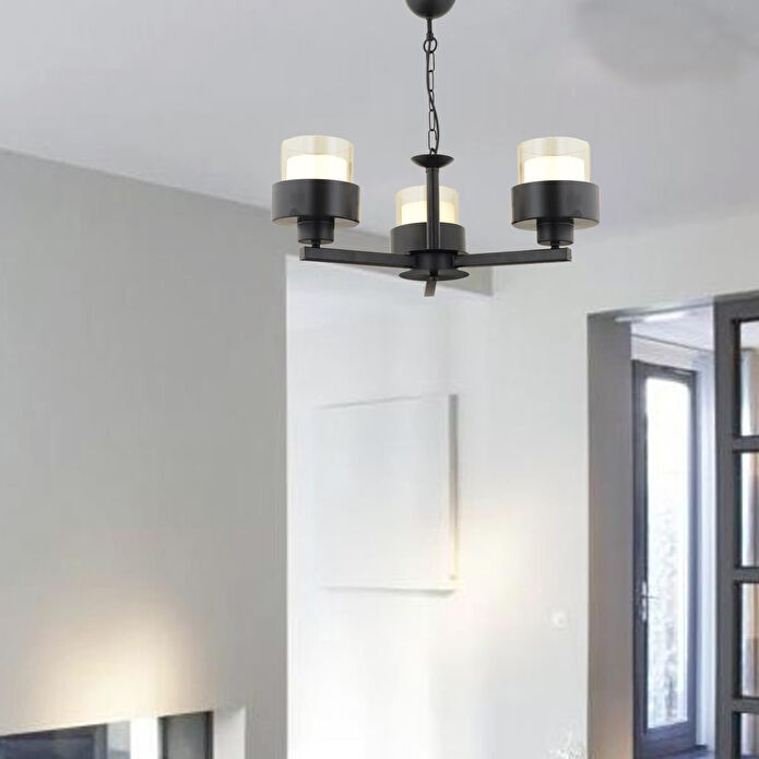 Apliqa Carla 3 Kollu Siyah Modern Genç Odası Mutfak Oturma Odası Retro Salon Avize