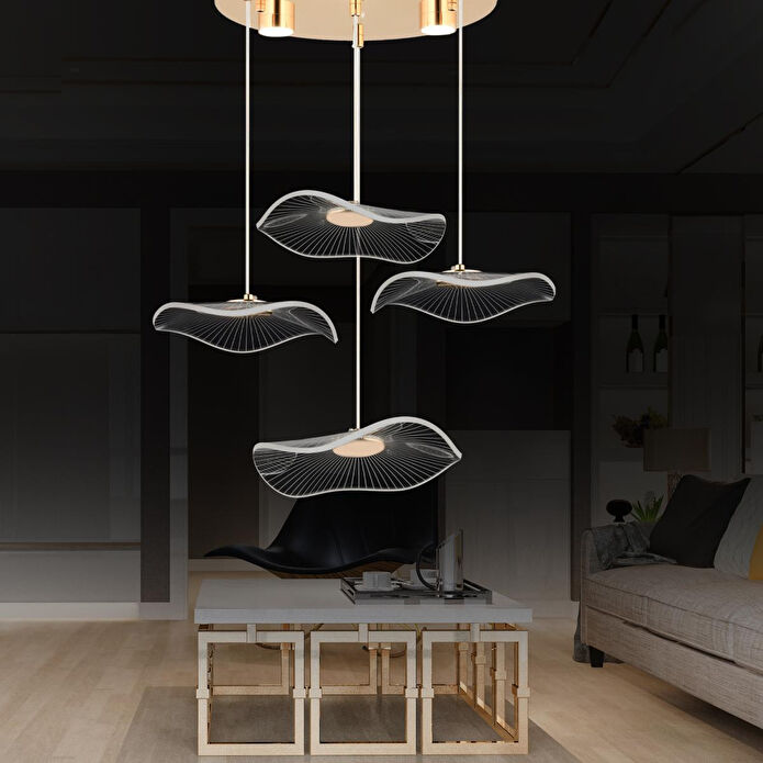 Apliqa Jolie 4'lü Yuvarlak 3 Renkli 39 Watt Gold Kristal Ledli Modern Oturma Odası Salon Sarkıt Avize