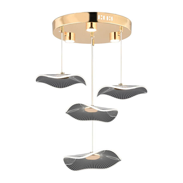 Apliqa Jolie 4'lü Yuvarlak 3 Renkli 39 Watt Gold Kristal Ledli Modern Oturma Odası Salon Sarkıt Avize