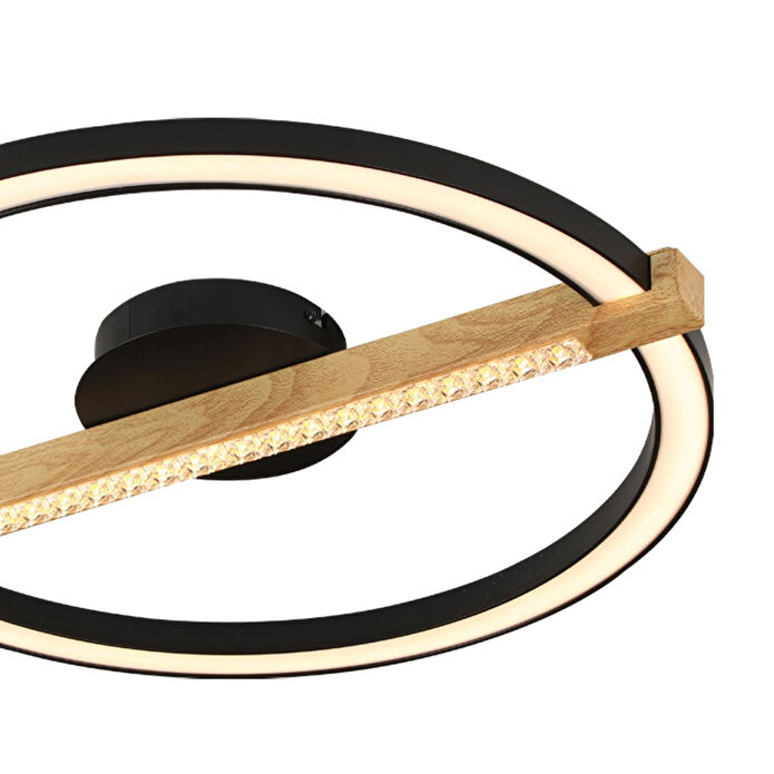 Apliqa April Siyah Yuvarlak 58 Watt Plafonyer Ahşap Desenli Modern Salon Led Avize
