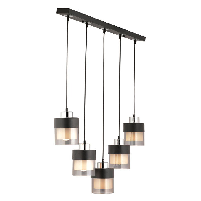 Apliqa Boris 5 Li Sıralı Siyah-krom Sarkıt Modern Genç Odası Mutfak Salon Sarkıt Avize