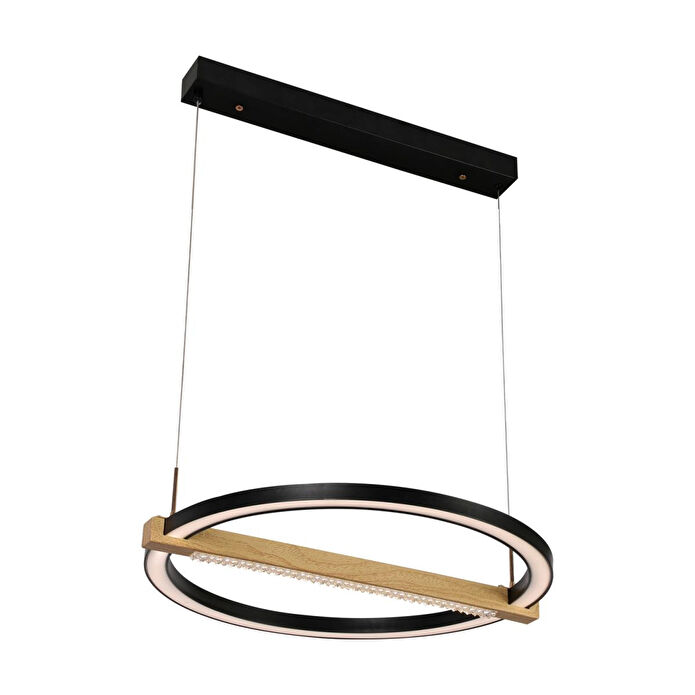 Apliqa April Siyah 58 Watt Yuvarlak Ahşap Desenli Modern Salon Led Sarkıt Avize