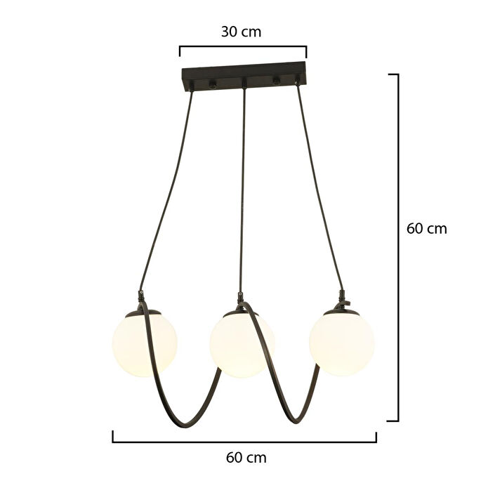 Apliqa Jarry 3lü Beyaz Camlı Siyah Modern Tasarım Yemek Masası Üstü Salon Avize