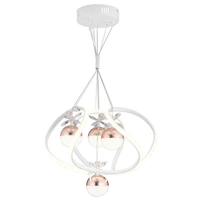 Apliqa Balca 4'lü Beyaz Bakır 3 Renkli 84 Watt Ledli Kelebek Led Avize Top Avize Modern Oturma Odası, Koridor, Salon Led Avize