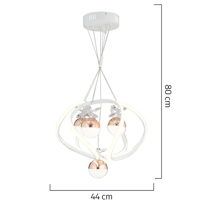 Apliqa Balca 4'lü Beyaz Bakır 3 Renkli 84 Watt Ledli Kelebek Led Avize Top Avize Modern Oturma Odası, Koridor, Salon Led Avize