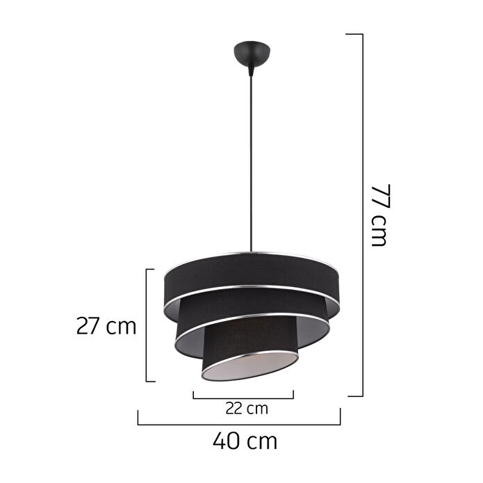 Apliqa Paoni 3 Katlı Siyah Gümüş Detaylı Modern Koridor,yatak Odası Salon Avize