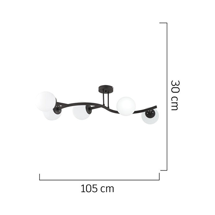 Apliqa İzem 5'li Siyah Modern Plafonyer Genç Odası Mutfak Yatak Odası Avize
