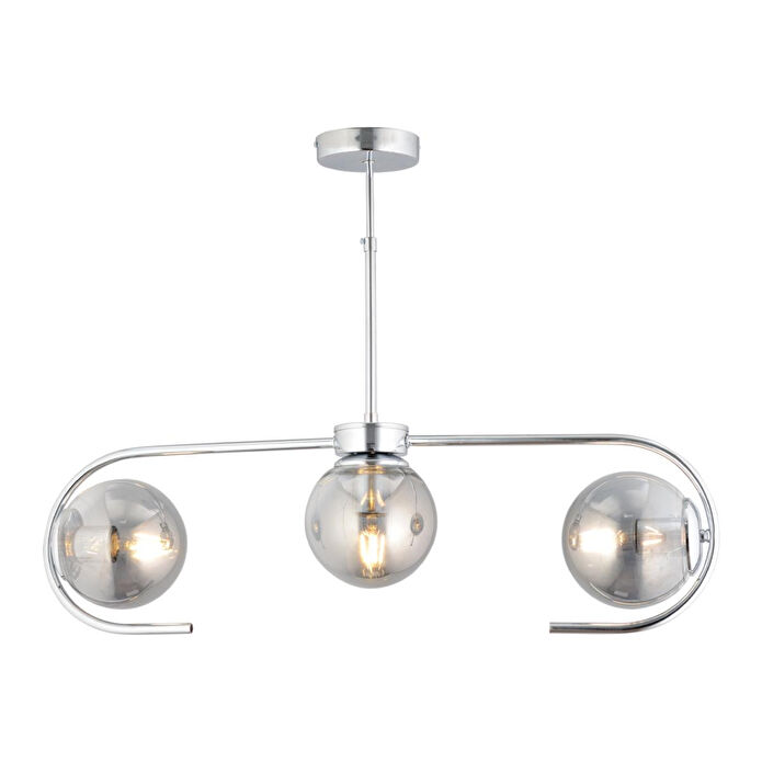 Apliqa Diaspor 3lü Sıralı Krom Füme Camlı Modern Sarkıt Genç Odası Yatak Odası Retro Salon Avize