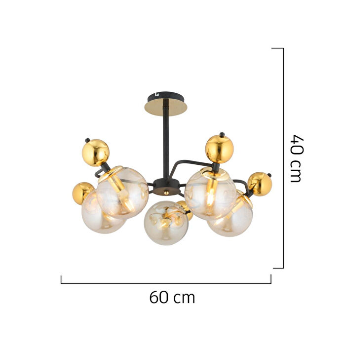 Apliqa Florit 5'li Siyah Gold Modern Oturma Odası Salon Avize