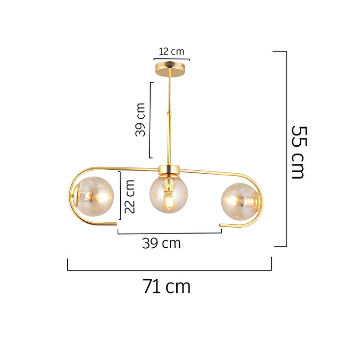 Apliqa Diaspor 3lü Sıralı Gold Modern Sarkıt Genç Odası Yatak Odası Retro Salon Avize