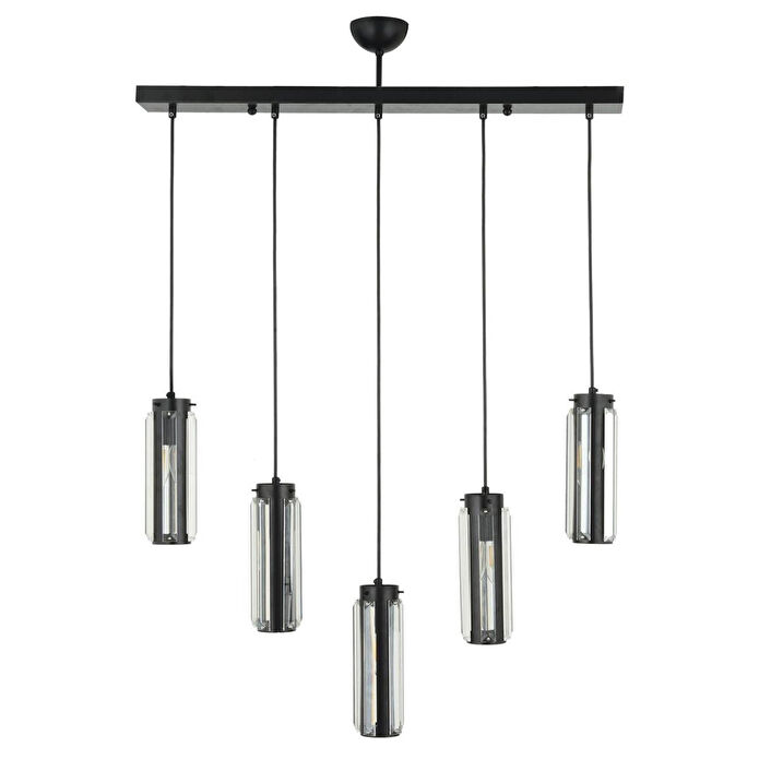 Apliqa Natali 5 Li Sıralı Siyah Salon- Modern Tasarım Yemek Masası Üstü Salon Sarkıt Avize