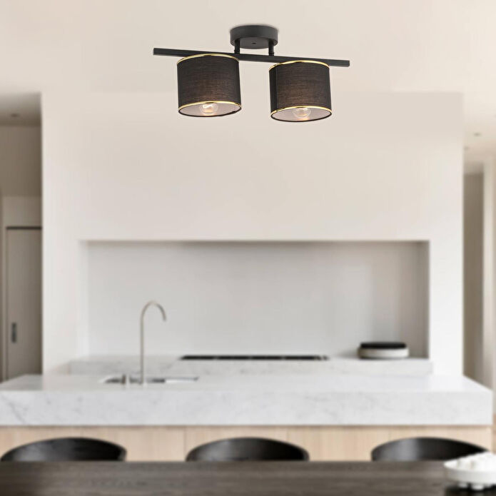 Apliqa Selina 2li Siyah Modern Plafonyer Genç Odası Mutfak Yatak Odası Avize