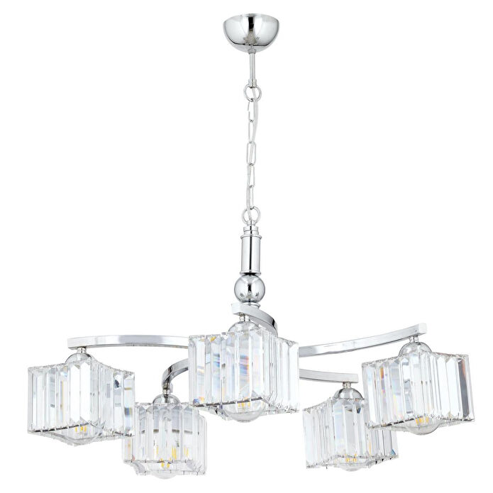 Apliqa Rima 5 Kollu Krom Kaplama Kristalli Taşlı Modern Tasarım Salon-yatak Odası Kristal Salon Avize