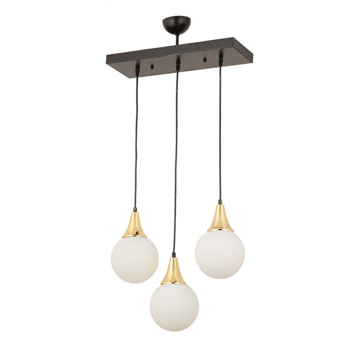 Apliqa Damla 3lü Sıralı Siyah-gold Beyaz Sarkıt Camlı Modern Genç Odası Mutfaksalon Avize