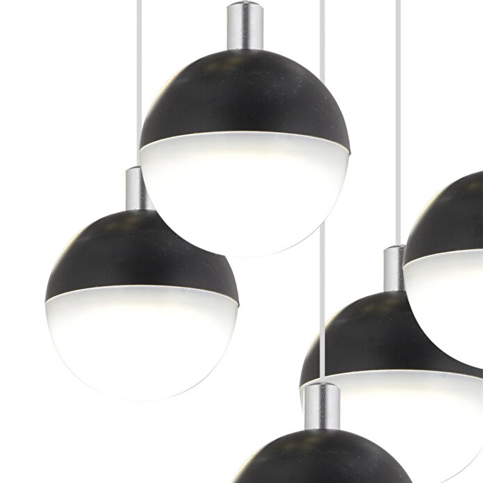 Apliqa Ekin 5'li Yuvarlak 47 Watt Siyah Ledli Kelebek Detaylı Modern Koridor, Yatak Odası Salon Sarkıt Led Avize