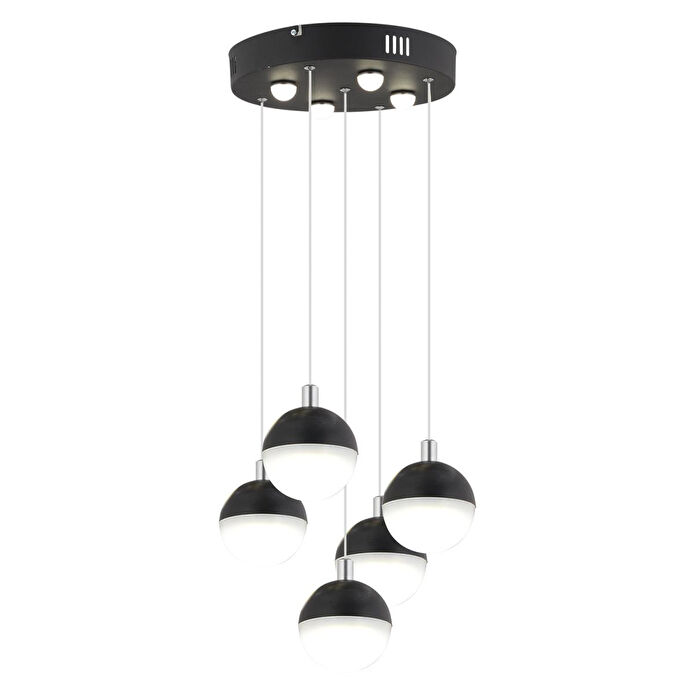 Apliqa Ekin 5'li Yuvarlak 47 Watt Siyah Ledli Kelebek Detaylı Modern Koridor, Yatak Odası Salon Sarkıt Led Avize