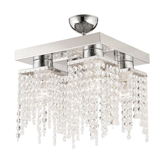 Apliqa Nikola 4lü Krom Kristalli Taşlı Modern Tasarım Kristal Salon Avize