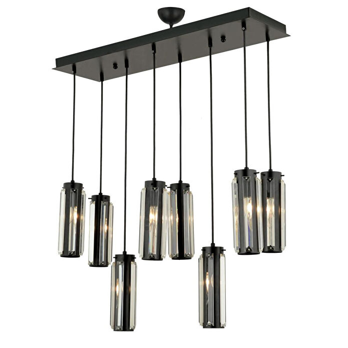 Apliqa Natali 8 Li Sıralı Siyah Salon- Modern Tasarım Yemek Masası Üstü Salon Sarkıt Avize