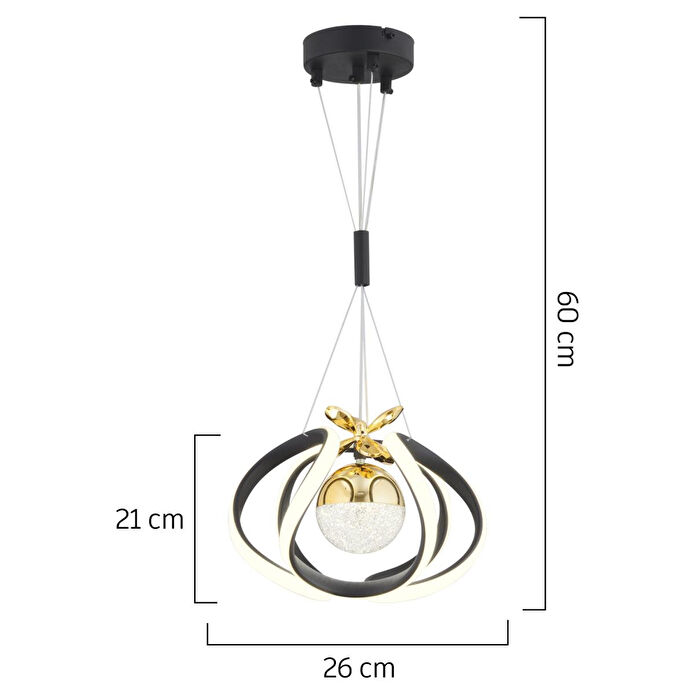 Apliqa Pelin Tekli Siyah Gold 3 Renkli 39 Watt Ledli Modern Oturma Odası, Koridor, Salon Led Avize