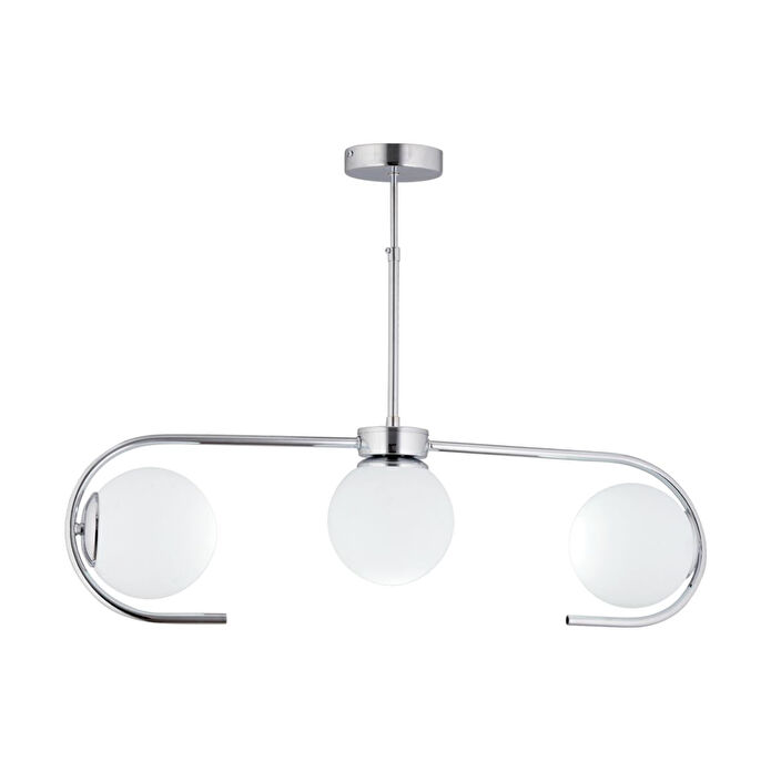 Apliqa Diaspor 3lü Sıralı Krom Beyaz Camlı Modern Sarkıt Genç Odası Yatak Odası Retro Salon Avize