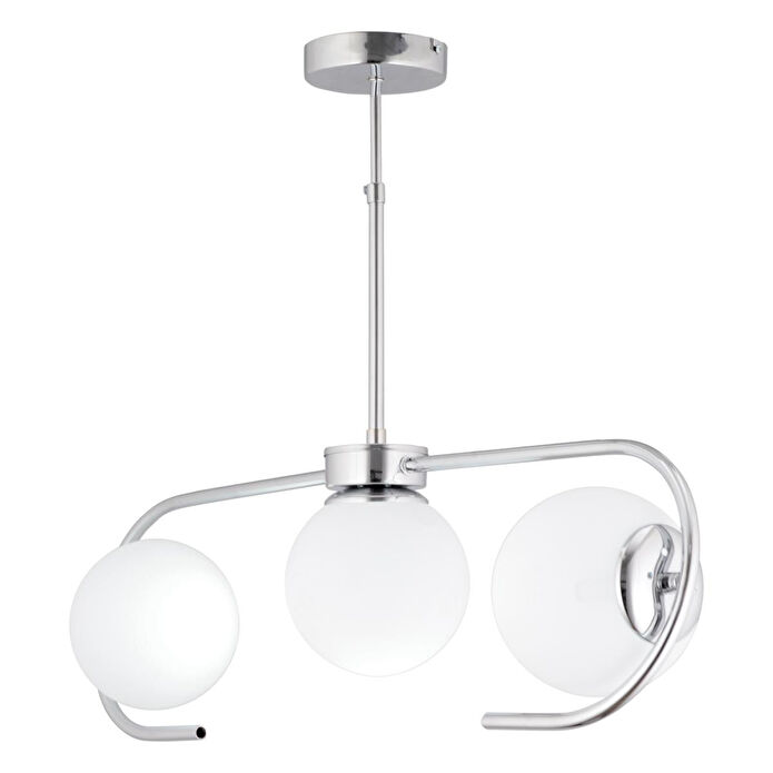 Apliqa Diaspor 3lü Sıralı Krom Beyaz Camlı Modern Sarkıt Genç Odası Yatak Odası Retro Salon Avize