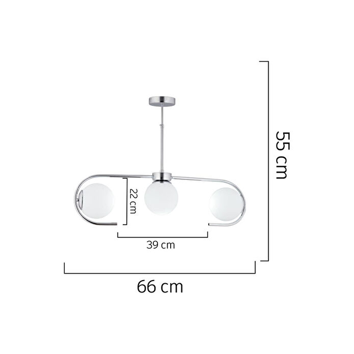 Apliqa Diaspor 3lü Sıralı Krom Beyaz Camlı Modern Sarkıt Genç Odası Yatak Odası Retro Salon Avize