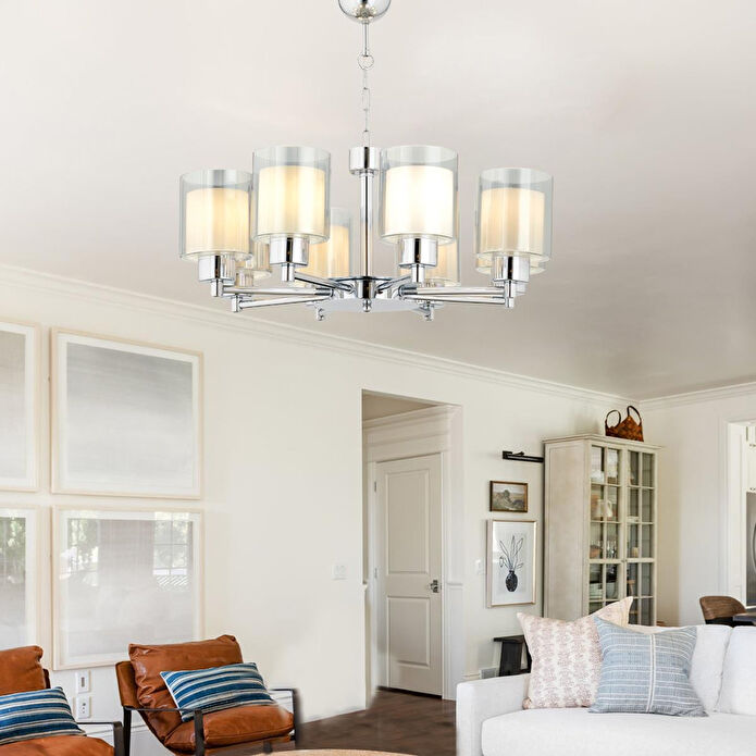 Apliqa Goldie 8 Li Krom Kaplama Modern Yatak Odası Salon Avize