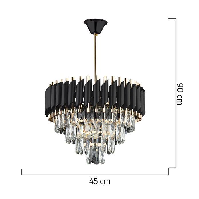 Apliqa Mikula 45'lik Yuvarlak Gold Kristal Taşlı Modern Oturma Odası Salon Sarkıt Avize