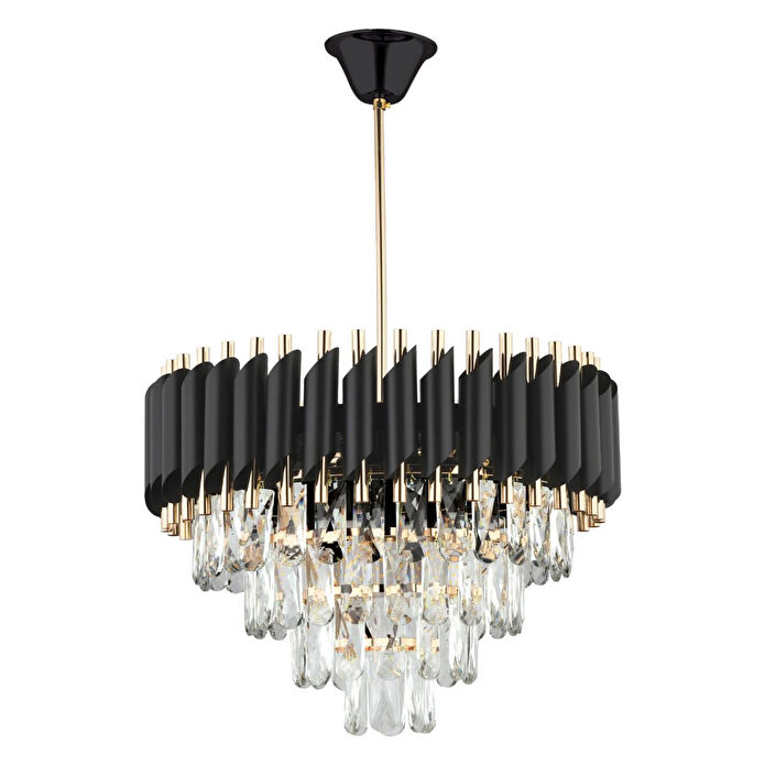 Apliqa Mikula 45'lik Yuvarlak Gold Kristal Taşlı Modern Oturma Odası Salon Sarkıt Avize