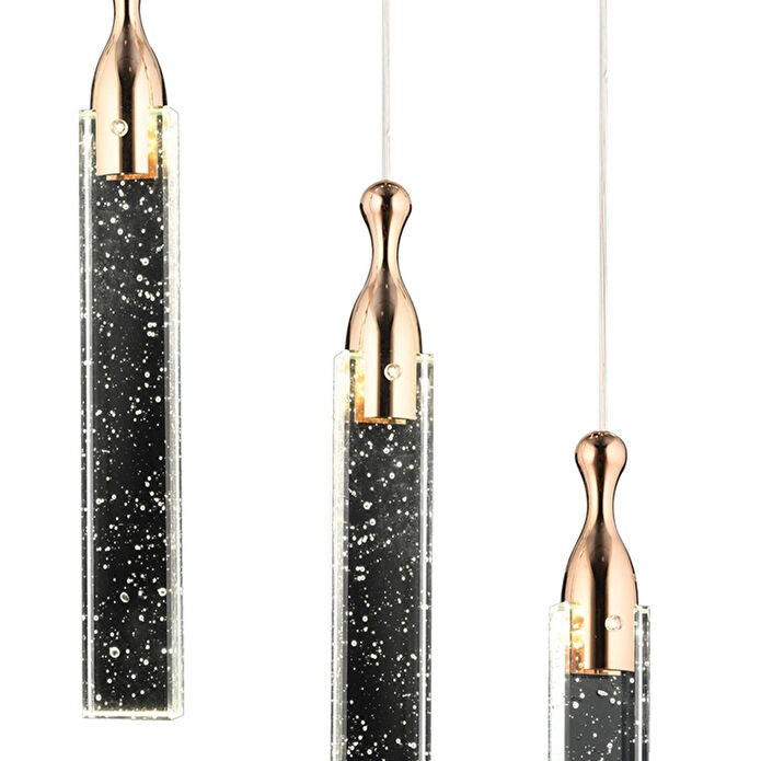 Apliqa Klaus 5'li Sıralı 3 Renkli 75 Watt Gold Kristal Ledli Modern Oturma Odası Salon Sarkıt Avize