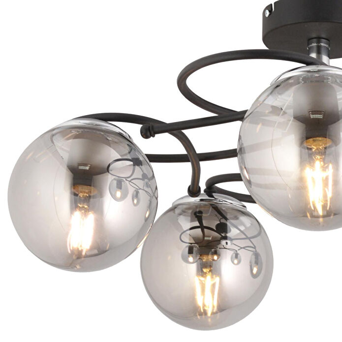 Apliqa Rodonit 5li Siyah Krom Füme Camlı Modern Sarkıt Genç Odası Yatak Odası Retro Salon Avize