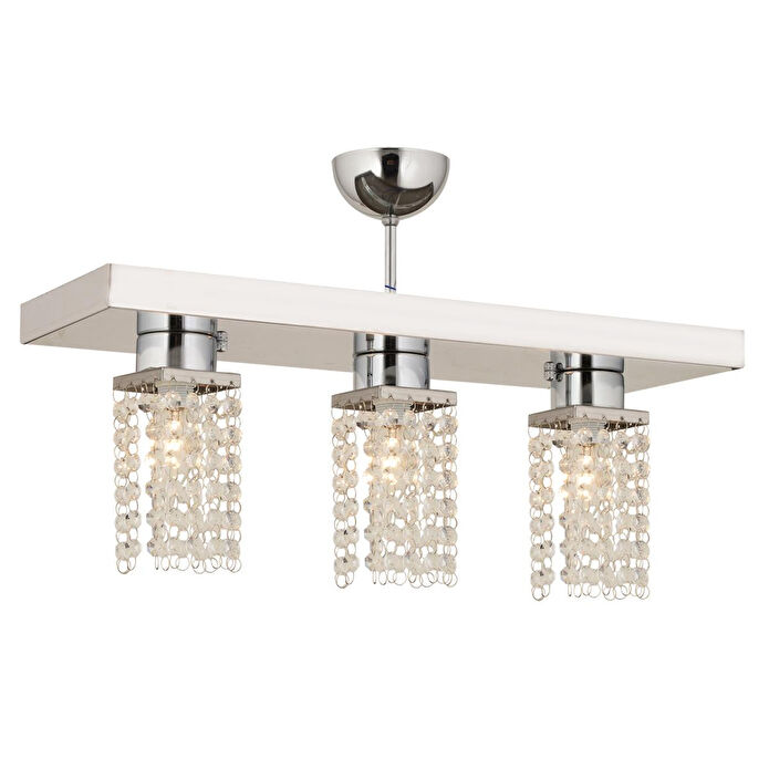 Apliqa Peter 3lü Sıralı Krom Kristalli, Taşlı Modern Tasarım Kristal Salon Avize