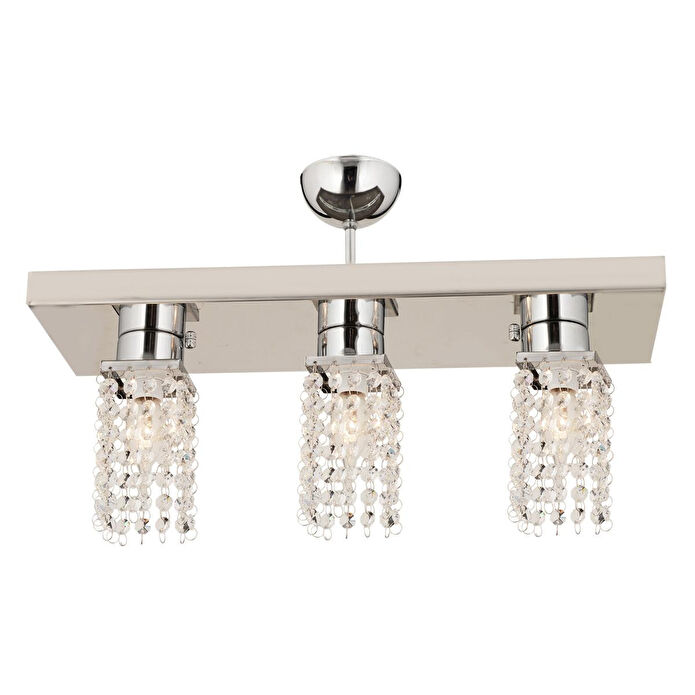 Apliqa Peter 3lü Sıralı Krom Kristalli, Taşlı Modern Tasarım Kristal Salon Avize
