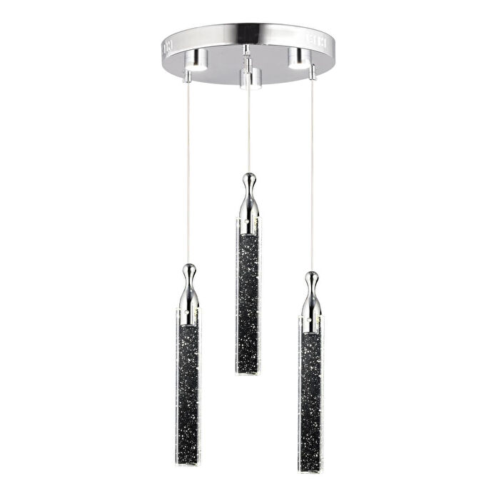 Apliqa Klaus 3'lü Yuvarlak 3 Renkli 48 Watt Krom Kristal Ledli Modern Oturma Odası Salon Sarkıt Avize