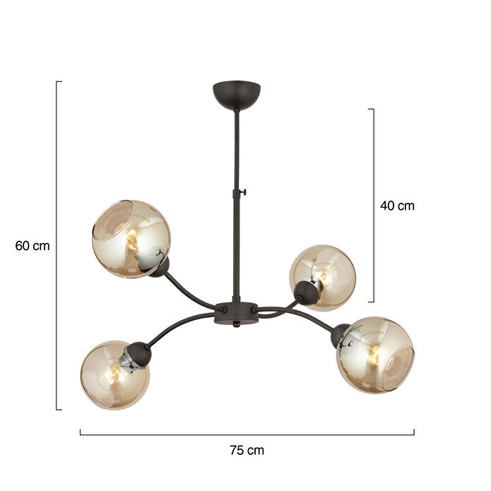 Apliqa Ecvet 4lü Siyah Modern Oturma Odası Yatak Odası Retro Salon Avize