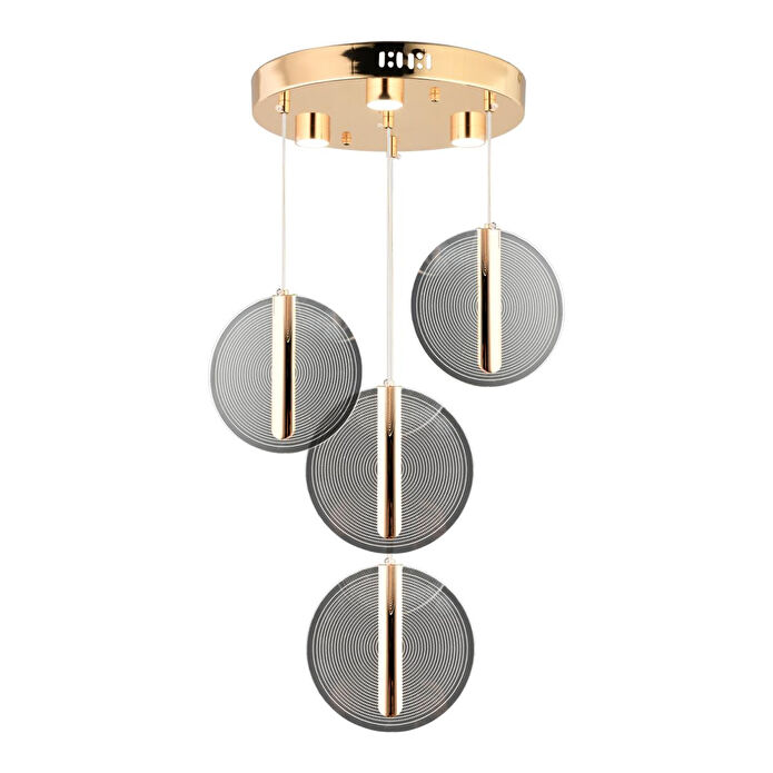 Apliqa Dustin 4'lü Yuvarlak 3 Renk 52 Watt Gold Kristal Ledli Modern Oturma Odası Salon Sarkıt Avize