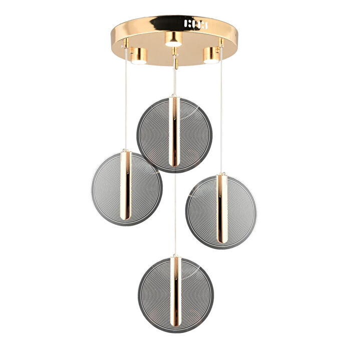 Apliqa Dustin 4'lü Yuvarlak 3 Renk 52 Watt Gold Kristal Ledli Modern Oturma Odası Salon Sarkıt Avize