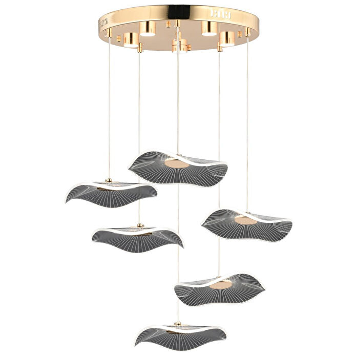 Apliqa Jolie 6'lı Yuvarlak 3 Renkli 61 Watt Gold Kristal Ledli Modern Oturma Odası Salon Sarkıt Avize