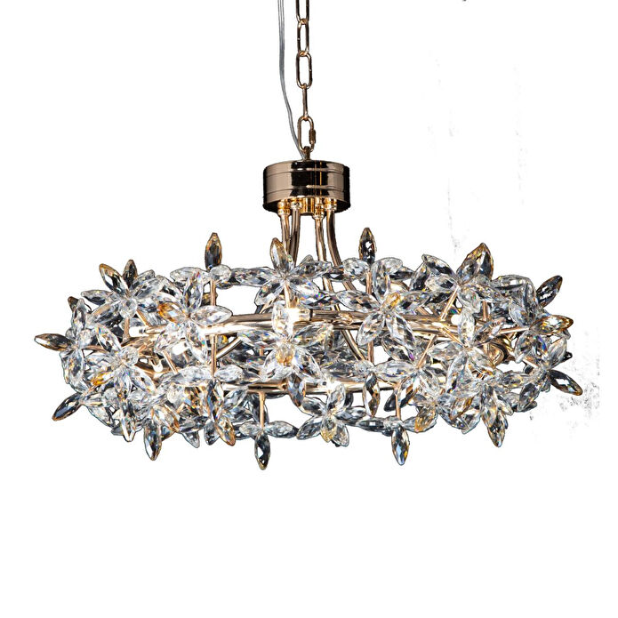 Apliqa Mercan 60'lık Yuvarlak Gold Kristal Taşlı Modern Oturma Odası, Salon Avize