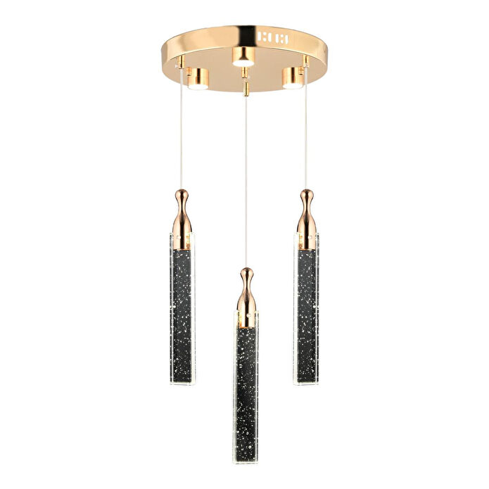 Apliqa Klaus 3'lü Yuvarlak 3 Renkli 48 Watt Gold Kristal Ledli Modern Oturma Odası Salon Sarkıt Avize
