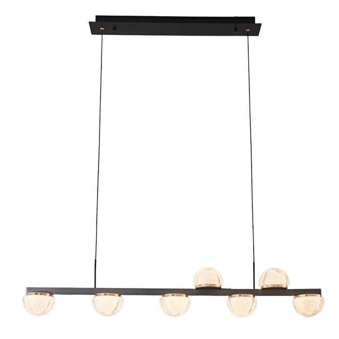 Apliqa Derem 7li Sıralı Siyah Gold 80 Watt Kristal Taşlı Salon Led Sarkıt Avize