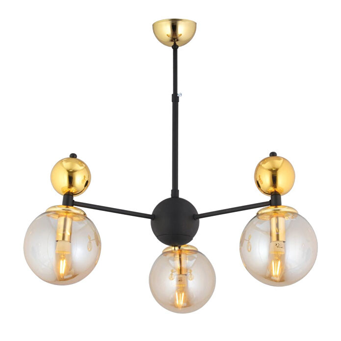 Apliqa Kuvars 3lü Siyah Gold Modern Koridor, Oturma Odası Salon Avize