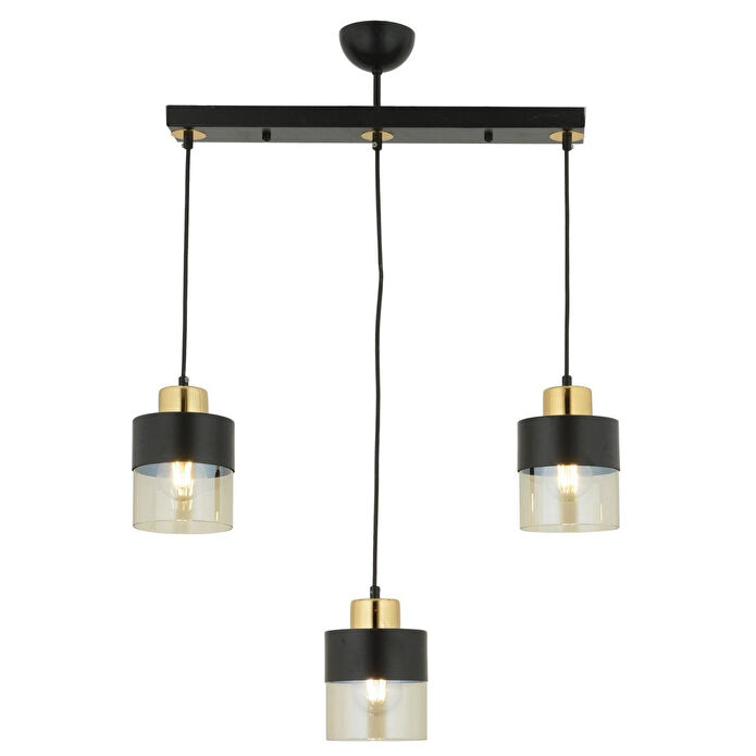 Apliqa Boris 3lü Sıralı Siyah Gold Sarkıt Modern Genç Odası Mutfak Retro Salon Avize