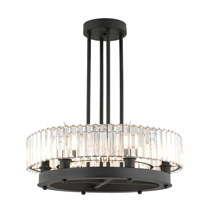 Apliqa Azalea 6lı Siyah Kristalli Taşlı Modern Tasarım Kristal Büyük Salon Avize