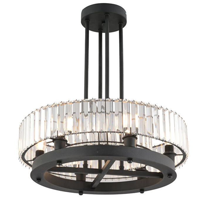 Apliqa Azalea 6lı Siyah Kristalli Taşlı Modern Tasarım Kristal Büyük Salon Avize