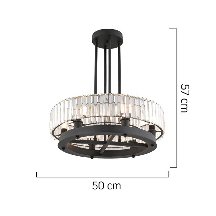 Apliqa Azalea 6lı Siyah Kristalli Taşlı Modern Tasarım Kristal Büyük Salon Avize