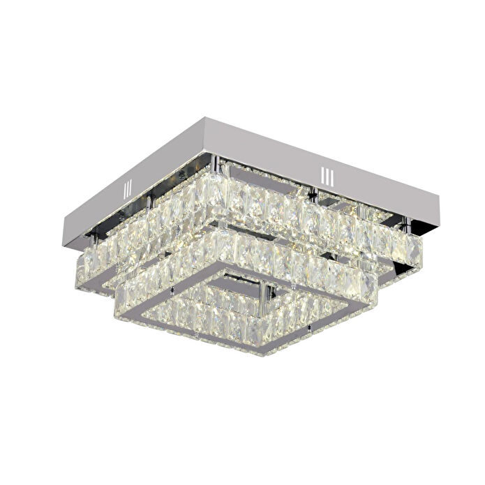 Apliqa Modina 2 Katlı Krom Ledli 3 Renkli 70 Watt Kristalli Taşlı Modern Tasarım Led Kristal Salon Avize
