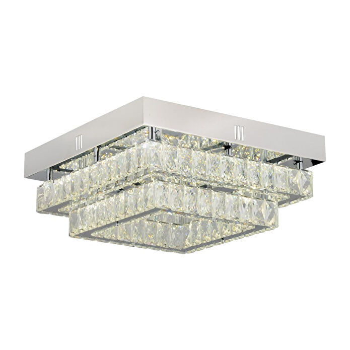 Apliqa Modina 2 Katlı Krom Ledli 3 Renkli 70 Watt Kristalli Taşlı Modern Tasarım Led Kristal Salon Avize