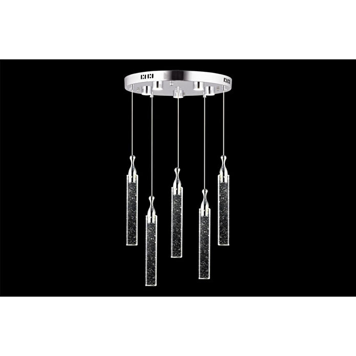 Apliqa Klaus 5'li Yuvarlak Krom Kristal Ledli Modern Oturma Odası Salon Sarkıt Avize