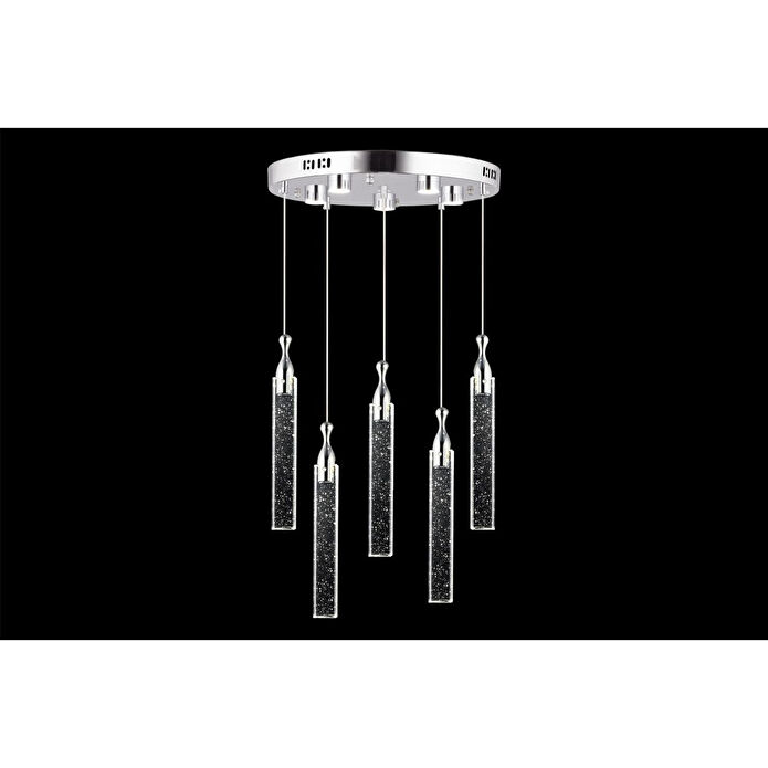 Apliqa Klaus 5'li Yuvarlak Krom Kristal Ledli Modern Oturma Odası Salon Sarkıt Avize
